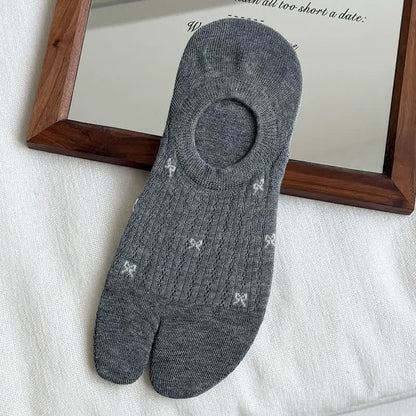 Soft Ribbed Split Toe No Show Socks(5 Pairs) - Medium Gray - EU35-39(US2-6) - image 7