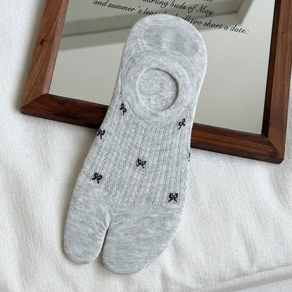Soft Ribbed Split Toe No Show Socks(5 Pairs) - Light Gray - EU35-39(US2-6) - image 8