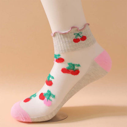 Cherry Mesh Ruffle Quarter Socks(6 Pairs) - image 7