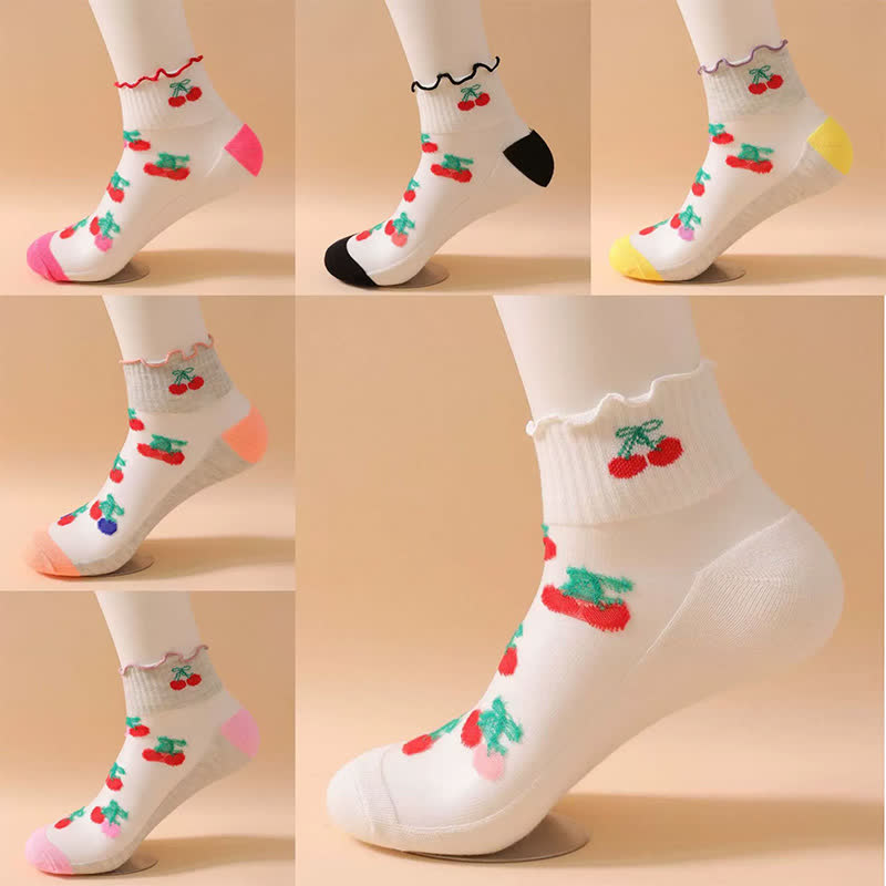 Cherry Mesh Ruffle Quarter Socks(6 Pairs) - image 4