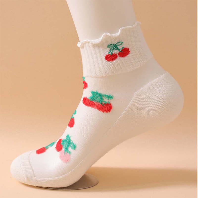 Cherry Mesh Ruffle Quarter Socks(6 Pairs) - image 9