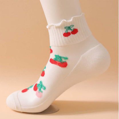 Cherry Mesh Ruffle Quarter Socks(6 Pairs) - image 9