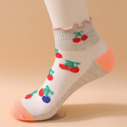 Cherry Mesh Ruffle Quarter Socks(6 Pairs) - image 11