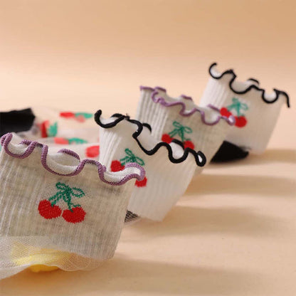 Cherry Mesh Ruffle Quarter Socks(6 Pairs) - image 5