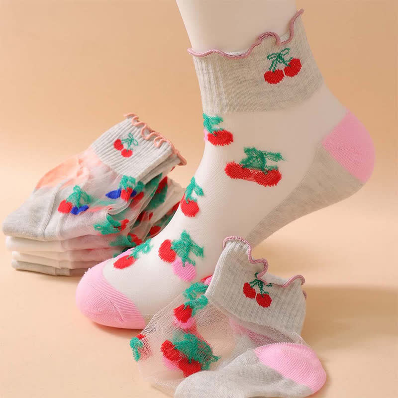 Cherry Mesh Ruffle Quarter Socks(6 Pairs) - image 6