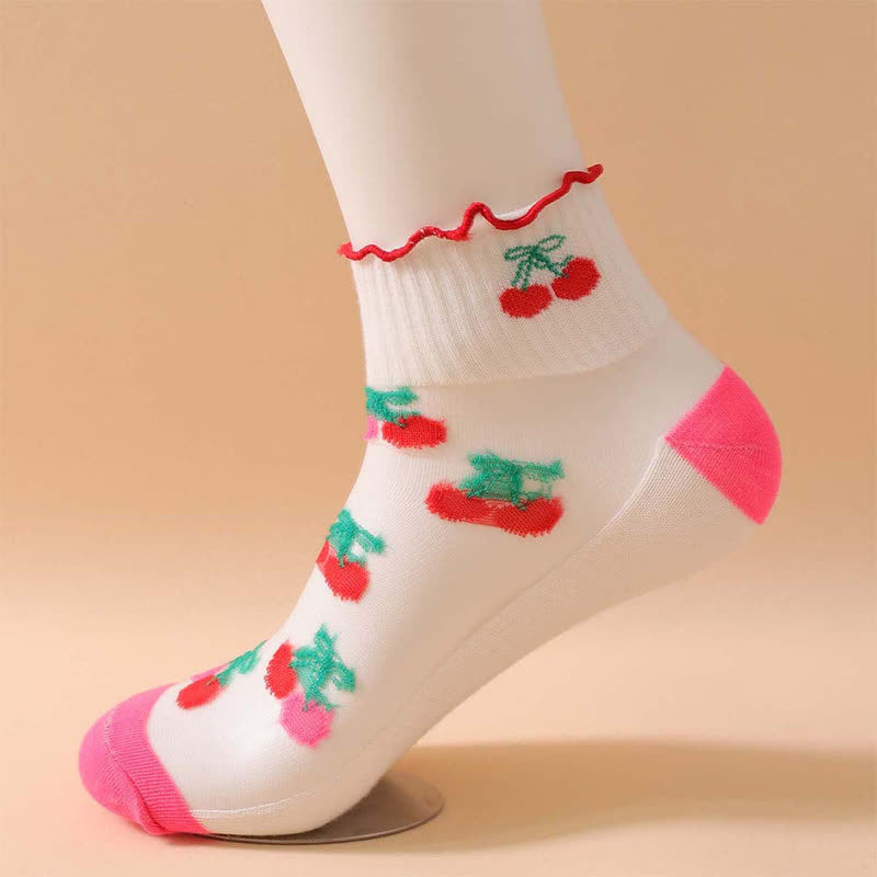 Cherry Mesh Ruffle Quarter Socks(6 Pairs) - image 2