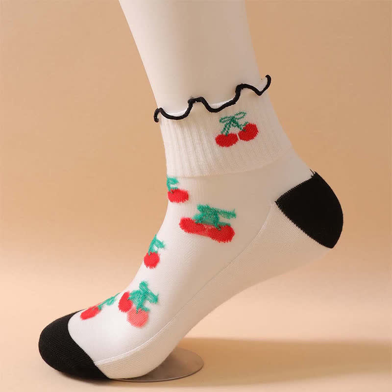 Cherry Mesh Ruffle Quarter Socks(6 Pairs) - image 10