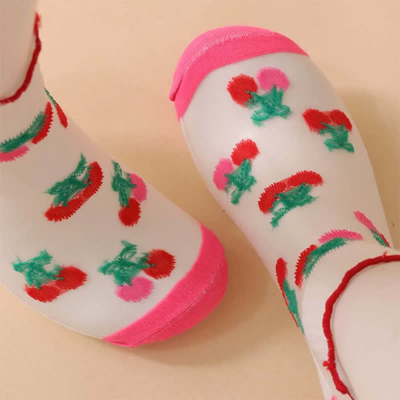Cherry Mesh Ruffle Quarter Socks(6 Pairs) - image 3