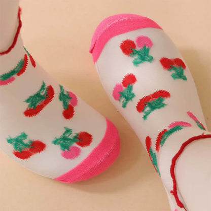 Cherry Mesh Ruffle Quarter Socks(6 Pairs) - image 3