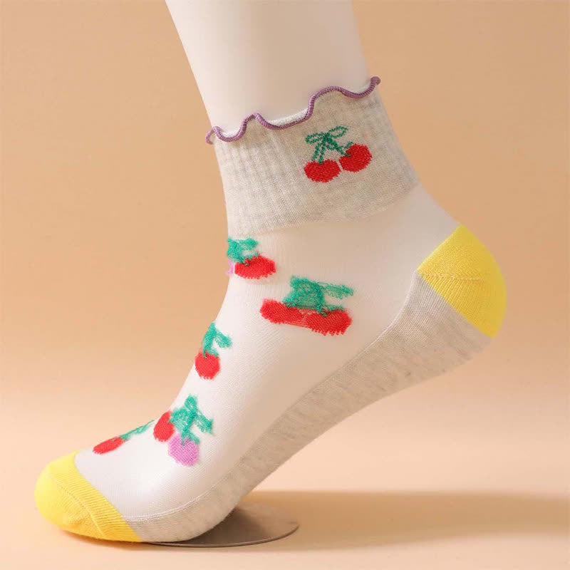 Cherry Mesh Ruffle Quarter Socks(6 Pairs) - image 8