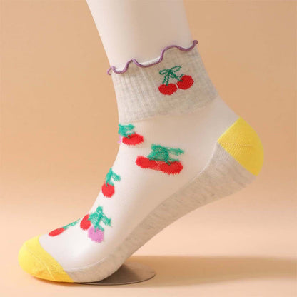 Cherry Mesh Ruffle Quarter Socks(6 Pairs) - image 8