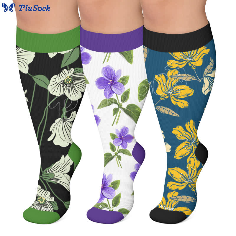 Plus Size Floral Garden Compression Socks - image 0