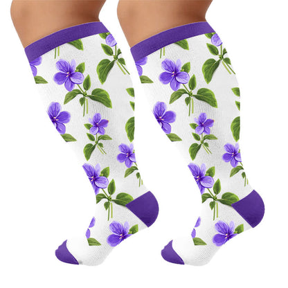 Plus Size Floral Garden Compression Socks - White(1 Pair) - 4XL - image 9