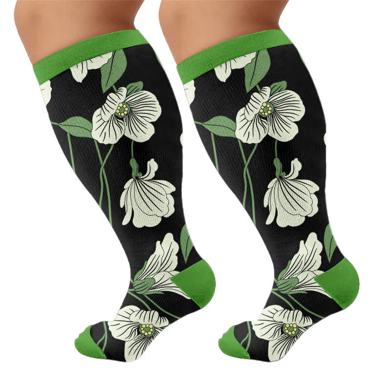 Plus Size Floral Garden Compression Socks - Black(1 Pair) - 4XL - image 8