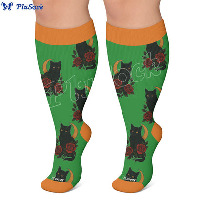 Plus Size Cat Floral Compression Socks - image 5