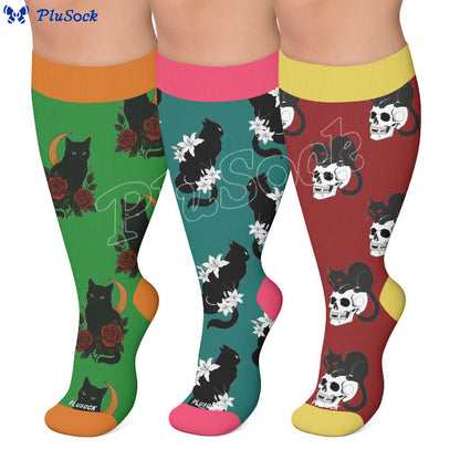 Plus Size Cat Floral Compression Socks - image 0