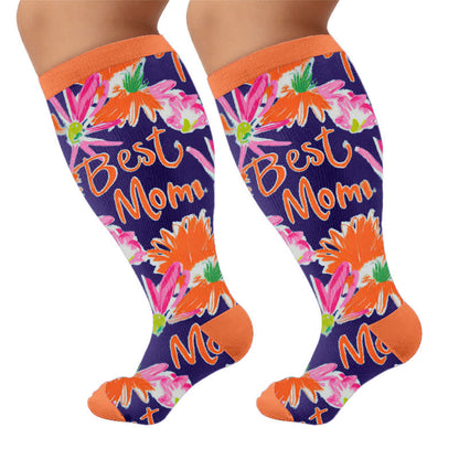 Plus Size Floral Letters Compression Socks - Orange(1 Pair) - 4XL - image 9