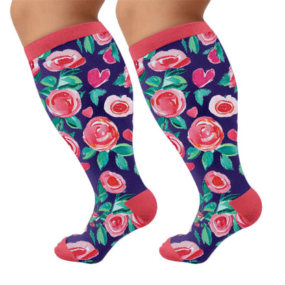 Plus Size Floral Letters Compression Socks - Pink(1 Pair) - 4XL - image 10