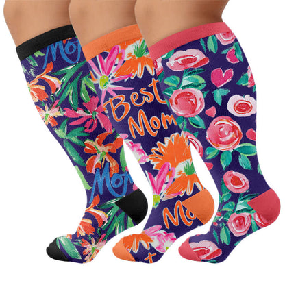 Plus Size Floral Letters Compression Socks - Multicolor(3 Pairs) - 4XL - image 4