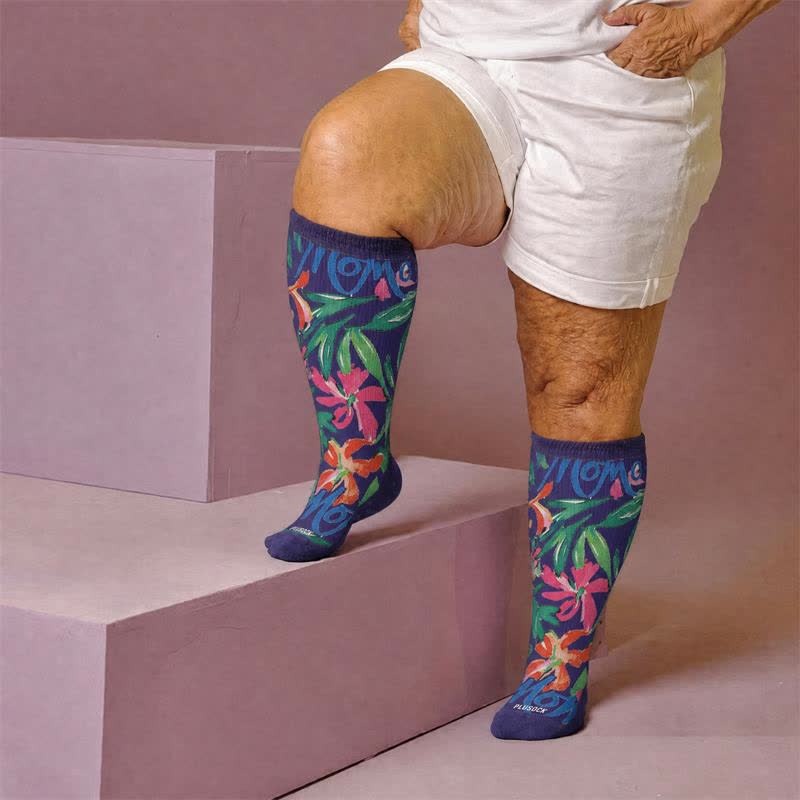 Plus Size Floral Letters Compression Socks - image 1