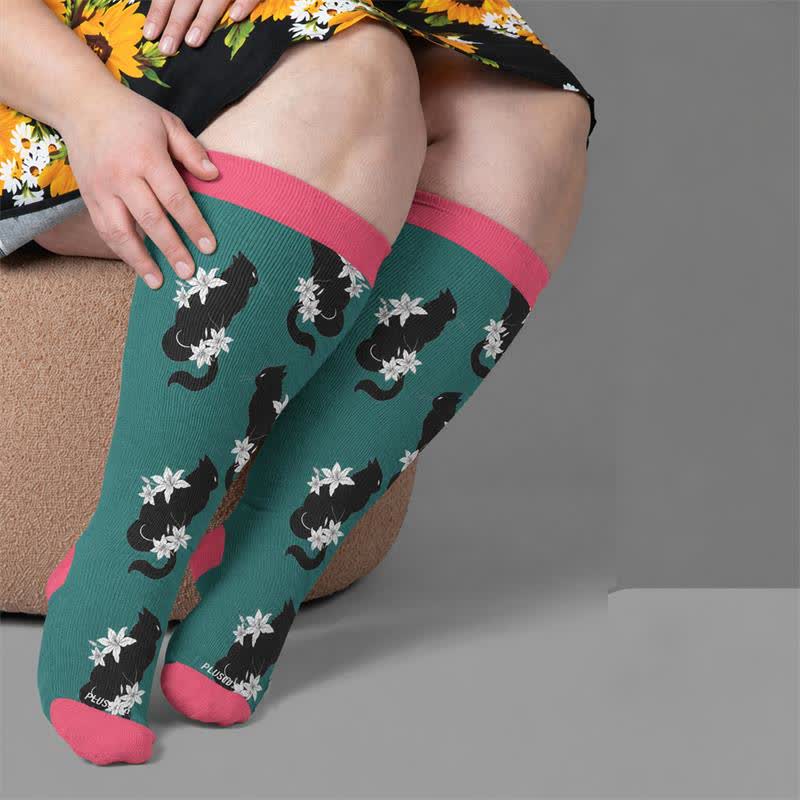 Plus Size Cat Floral Compression Socks - image 2