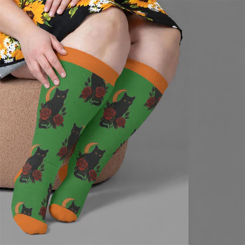 Plus Size Cat Floral Compression Socks - image 1