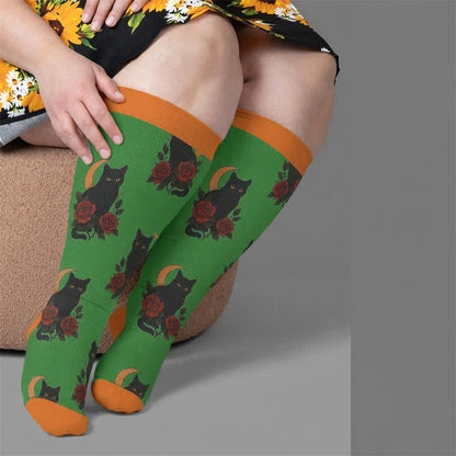 Plus Size Cat Floral Compression Socks - image 1