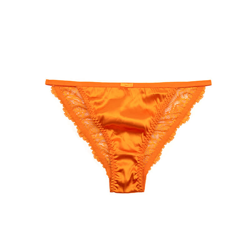 Silky Satin Lace Trim Thong Panties(3 Packs) - Orange - XL - image 9