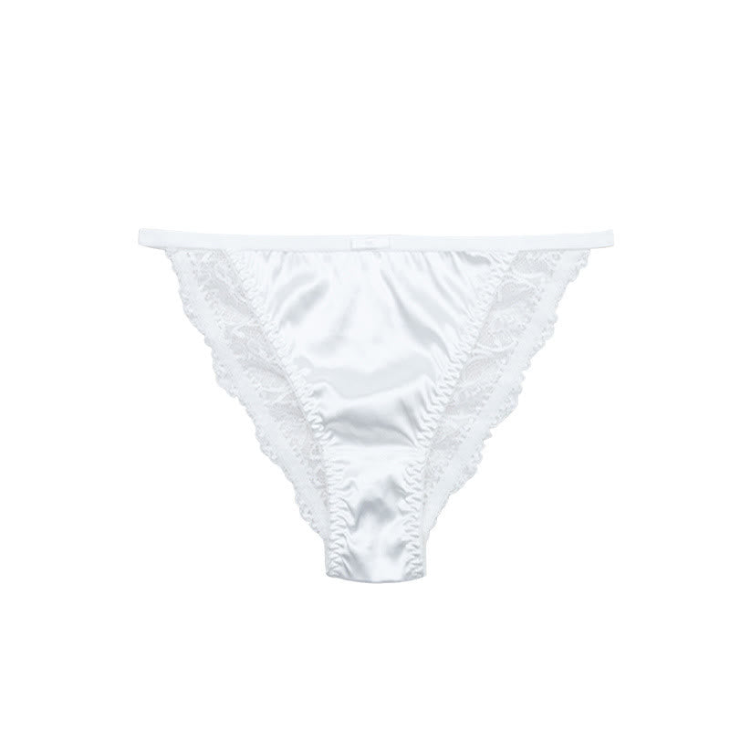 Silky Satin Lace Trim Thong Panties(3 Packs) - White - XL - image 7