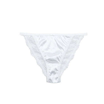 Silky Satin Lace Trim Thong Panties(3 Packs) - White - XL - image 7