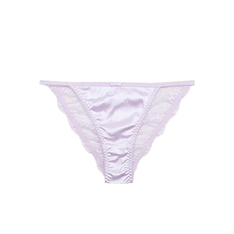 Silky Satin Lace Trim Thong Panties(3 Packs) - Light Purple - XL - image 8