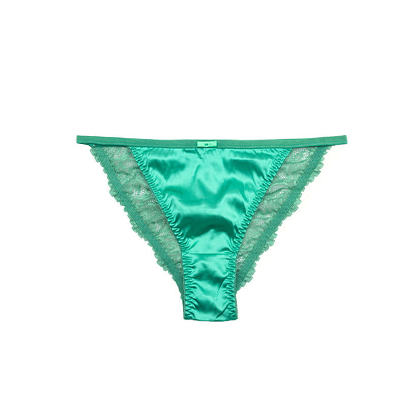 Silky Satin Lace Trim Thong Panties(3 Packs) - Green - XL - image 10