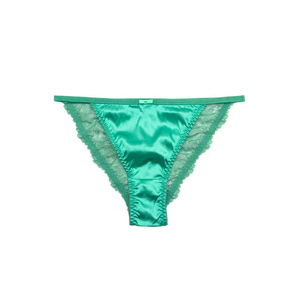 Silky Satin Lace Trim Thong Panties(3 Packs) - Green - XL - image 10