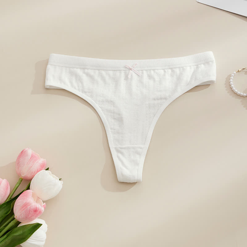 Soft Ribbed Bow Thong Panties(5 Packs) - White - XL - image 5