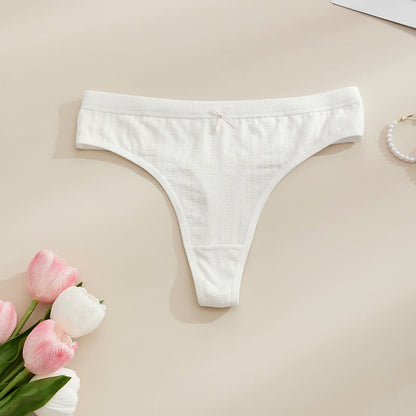 Soft Ribbed Bow Thong Panties(5 Packs) - White - XL - image 5