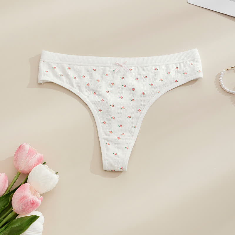 Soft Ribbed Bow Thong Panties(5 Packs) - White-A - XL - image 7