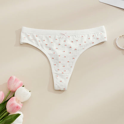Soft Ribbed Bow Thong Panties(5 Packs) - White-A - XL - image 7