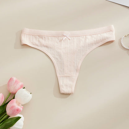 Soft Ribbed Bow Thong Panties(5 Packs) - Light Pink - XL - image 8