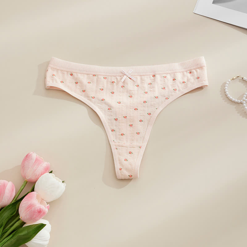 Soft Ribbed Bow Thong Panties(5 Packs) - Pink - XL - image 9