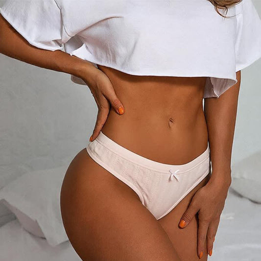 Soft Ribbed Bow Thong Panties(5 Packs) - image 0