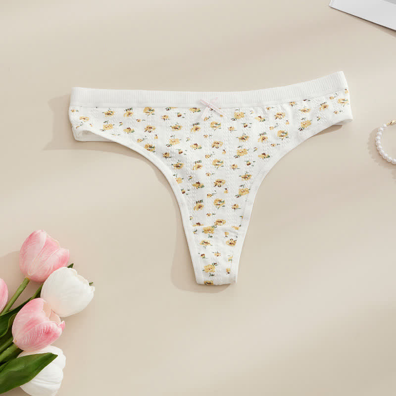 Soft Ribbed Bow Thong Panties(5 Packs) - White-B - XL - image 6
