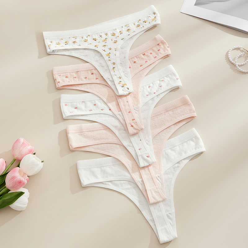 Soft Ribbed Bow Thong Panties(5 Packs) - Multicolor - XL - image 12