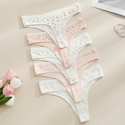 Soft Ribbed Bow Thong Panties(5 Packs) - Multicolor - XL - image 12