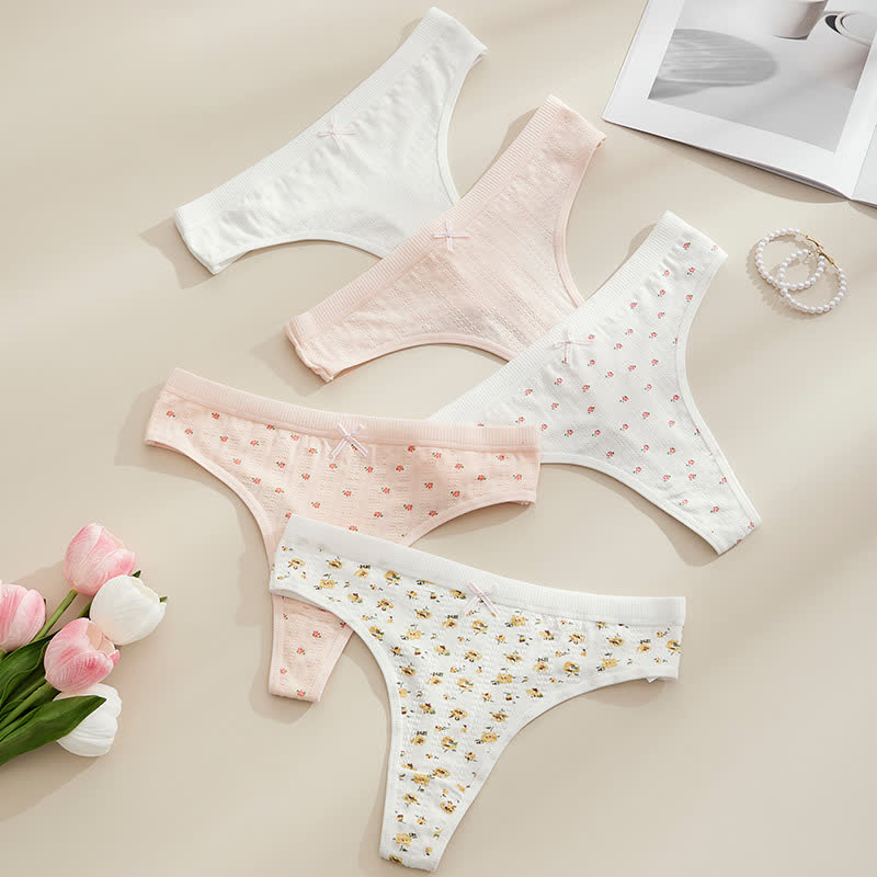 Soft Ribbed Bow Thong Panties(5 Packs) - image 10