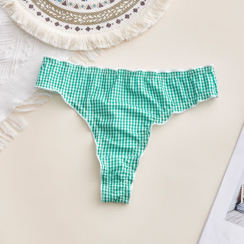 Soft Gingham Thong Panties(3 Packs) - Green - XL - image 5
