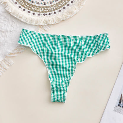 Soft Gingham Thong Panties(3 Packs) - Green - XL - image 5