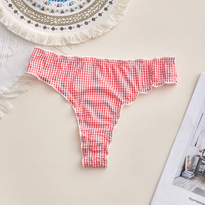 Soft Gingham Thong Panties(3 Packs) - Dark Pink - XL - image 8