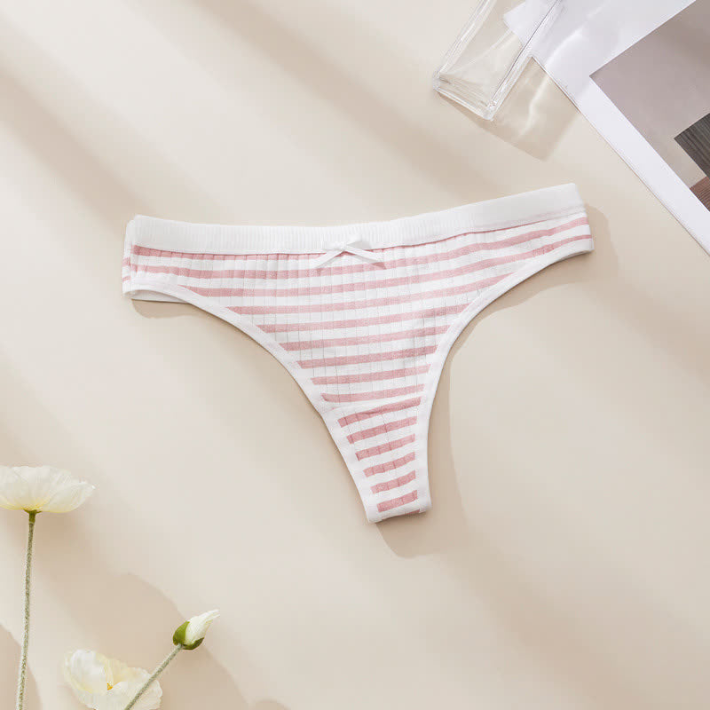 Sweet Floral Low Rise Thong Panties(5 Packs) - Stripe - XL - image 6
