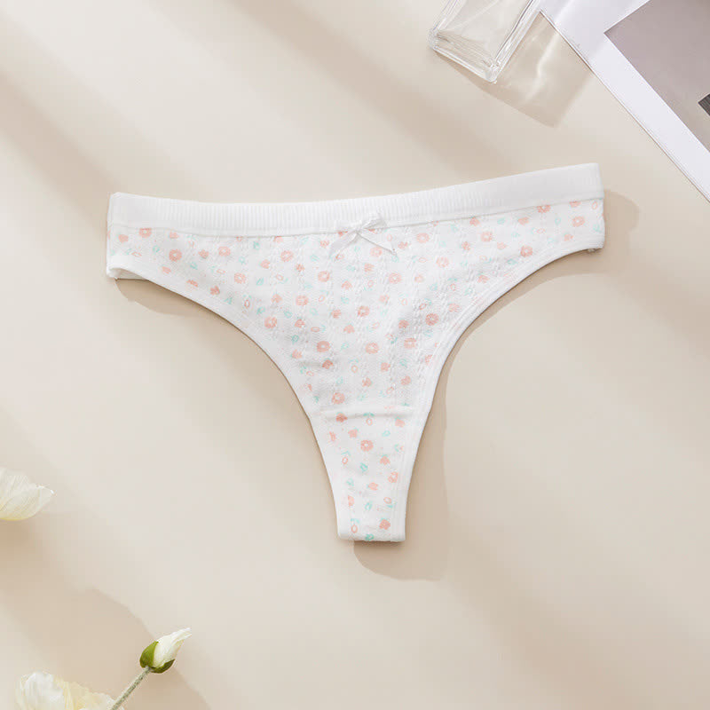 Sweet Floral Low Rise Thong Panties(5 Packs) - Flower - XL - image 5