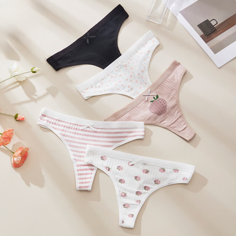 Sweet Floral Low Rise Thong Panties(5 Packs) - Multicolor - XL - image 10